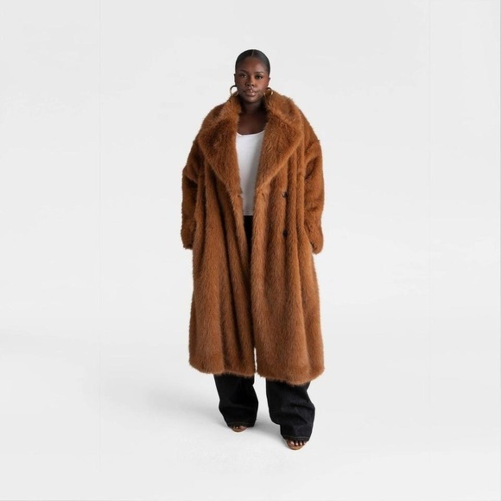 KBB by KAHLANA Target Women's 1X Extra Large The Oversized Faux Fur Trench‎ Coat